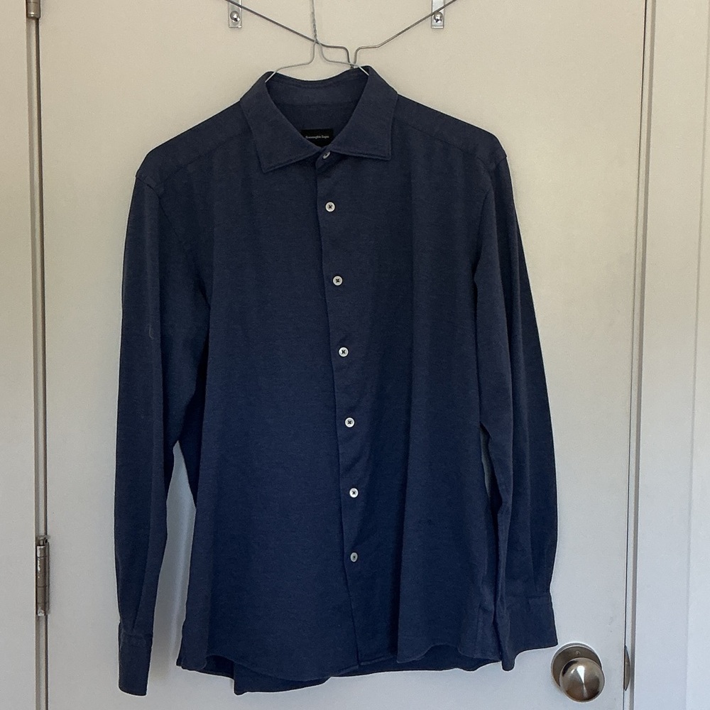 Ermenegildo Zegna Indigo Cotton Pique Casual Shirt - Picture 2 of 3